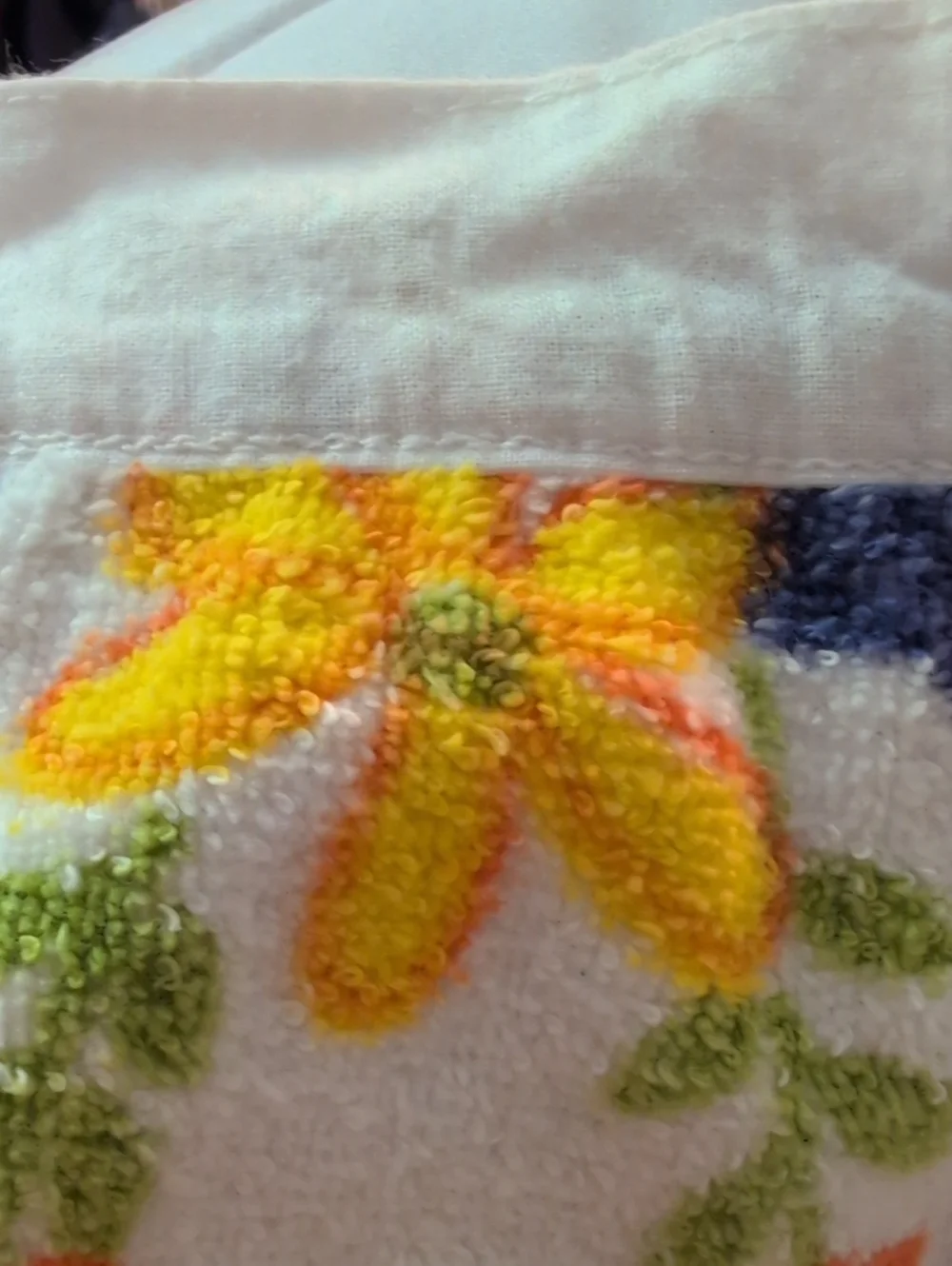 Vintage Terrycloth Floral Apron 1970s Bright Daisy Kitchen Half Apron Fringe